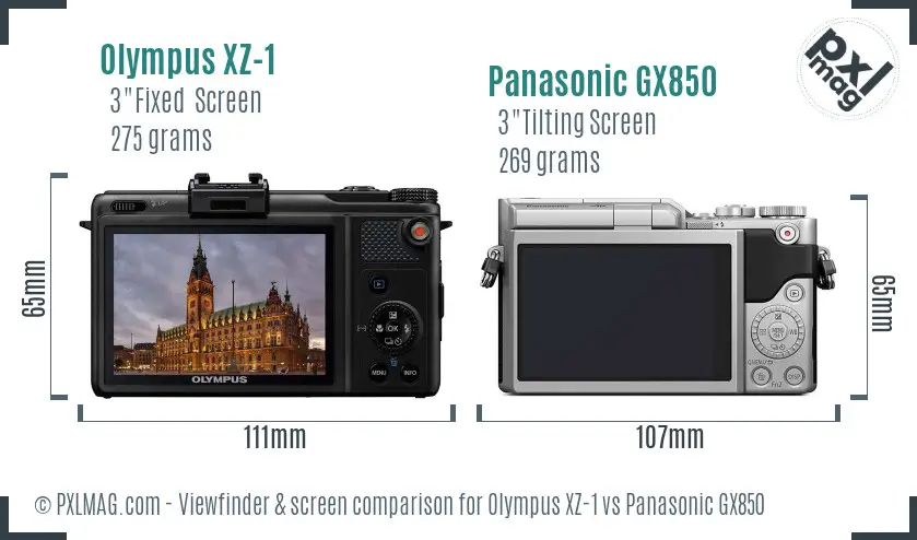 Olympus XZ-1 vs Panasonic GX850 Screen and Viewfinder comparison