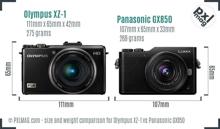 Olympus XZ-1 vs Panasonic GX850 size comparison