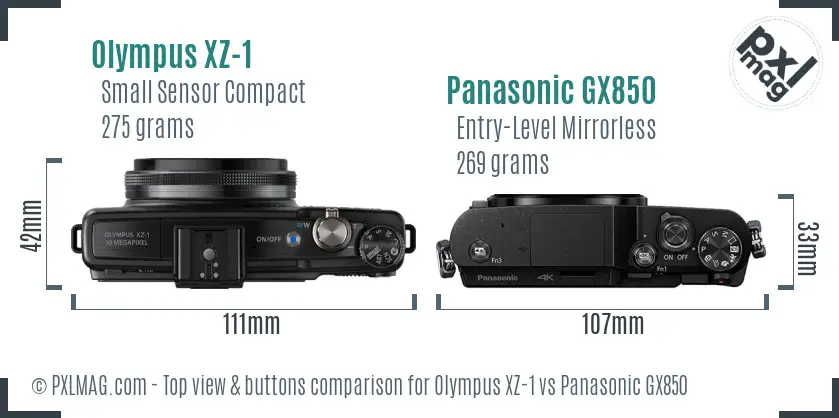 Olympus XZ-1 vs Panasonic GX850 top view buttons comparison