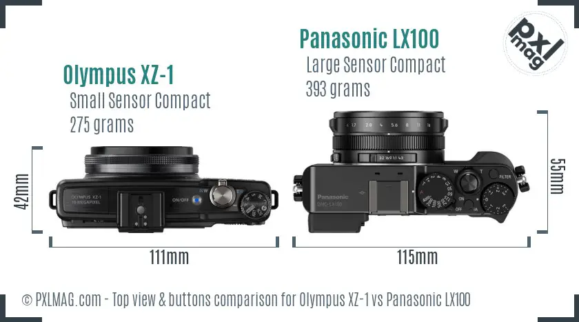 Olympus XZ-1 vs Panasonic LX100 top view buttons comparison Olympus XZ-1 vs Panasonic LX100 top view buttons comparison