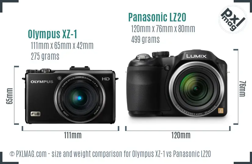 Olympus XZ-1 vs Panasonic LZ20 size comparison