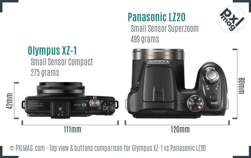 Olympus XZ-1 vs Panasonic LZ20 top view buttons comparison Olympus XZ-1 vs Panasonic LZ20 top view buttons comparison