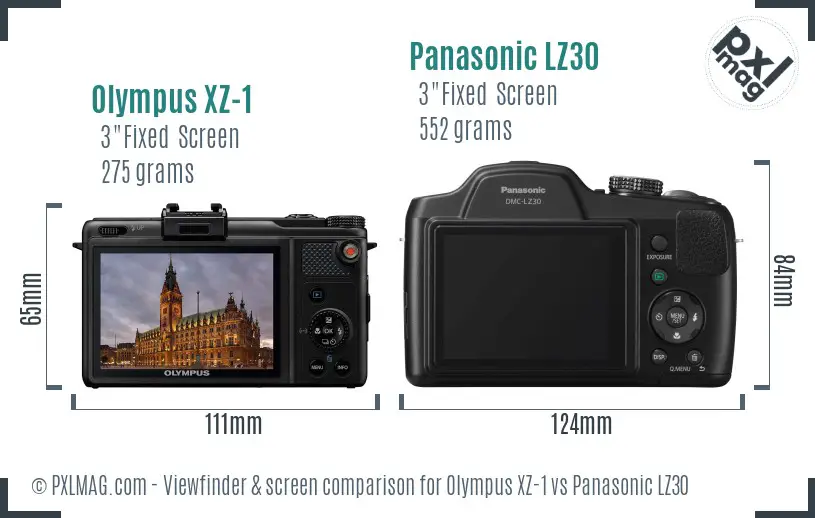 Olympus XZ-1 vs Panasonic LZ30 Screen and Viewfinder comparison