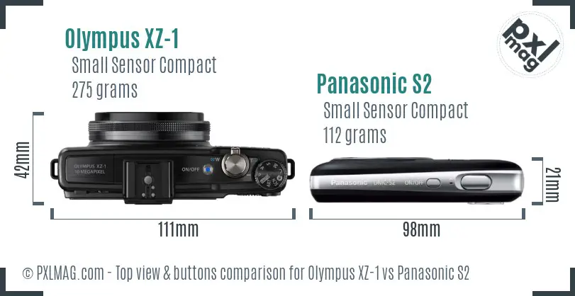 Olympus XZ-1 vs Panasonic S2 top view buttons comparison Olympus XZ-1 vs Panasonic S2 top view buttons comparison