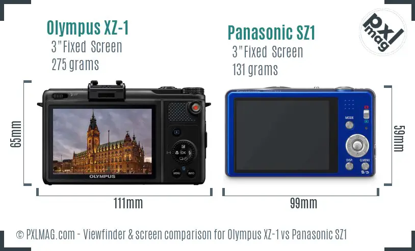 Olympus XZ-1 vs Panasonic SZ1 Screen and Viewfinder comparison