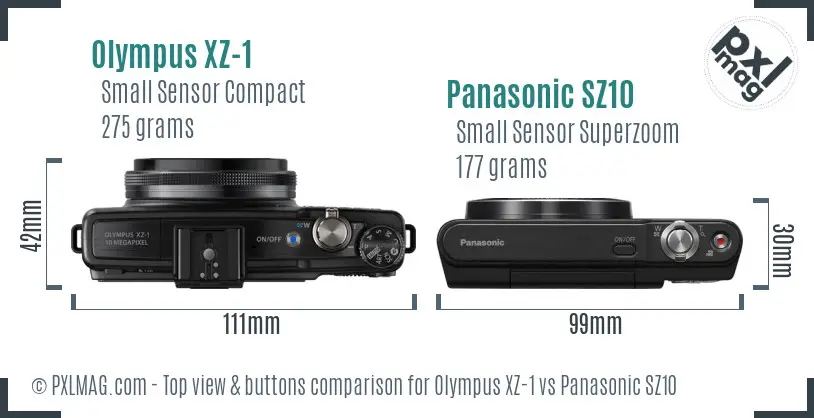 Olympus XZ-1 vs Panasonic SZ10 top view buttons comparison Olympus XZ-1 vs Panasonic SZ10 top view buttons comparison