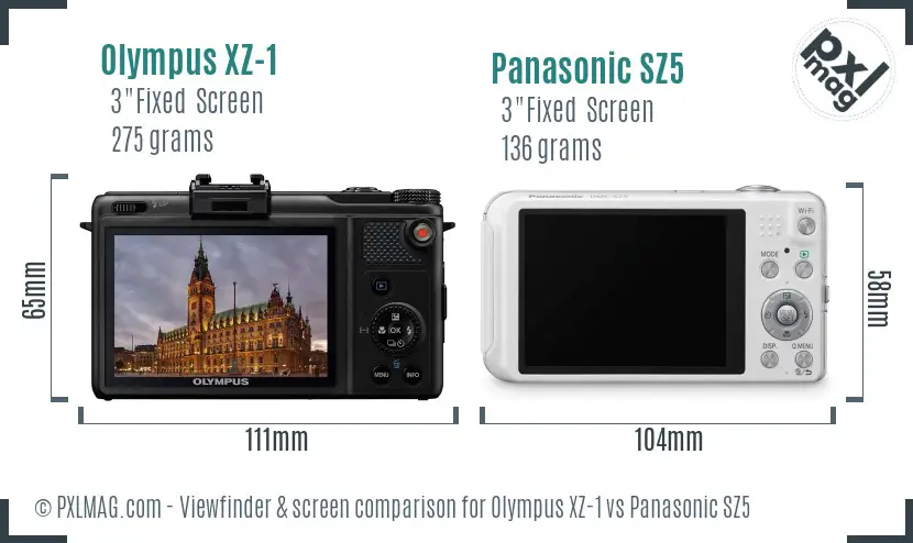 Olympus XZ-1 vs Panasonic SZ5 Screen and Viewfinder comparison