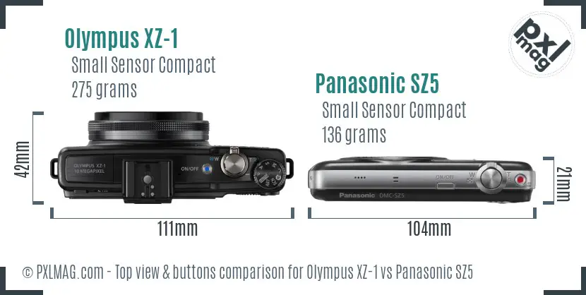 Olympus XZ-1 vs Panasonic SZ5 top view buttons comparison