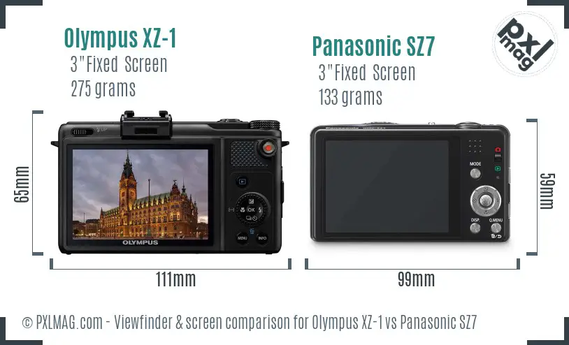 Olympus XZ-1 vs Panasonic SZ7 Screen and Viewfinder comparison