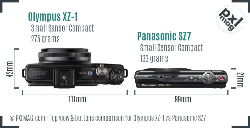 Olympus XZ-1 vs Panasonic SZ7 top view buttons comparison