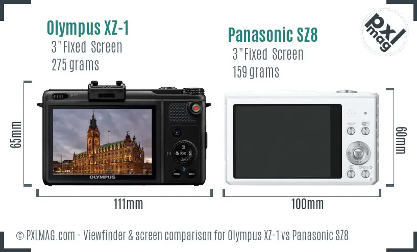 Olympus XZ-1 vs Panasonic SZ8 Screen and Viewfinder comparison