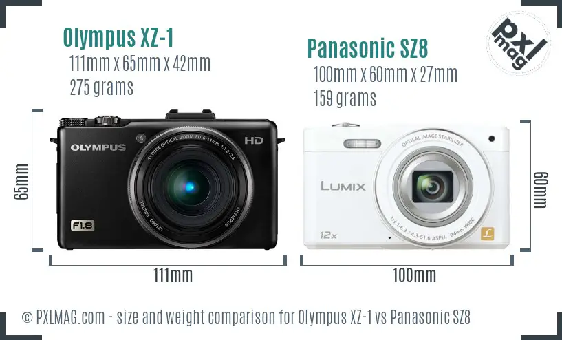 Olympus XZ-1 vs Panasonic SZ8 size comparison