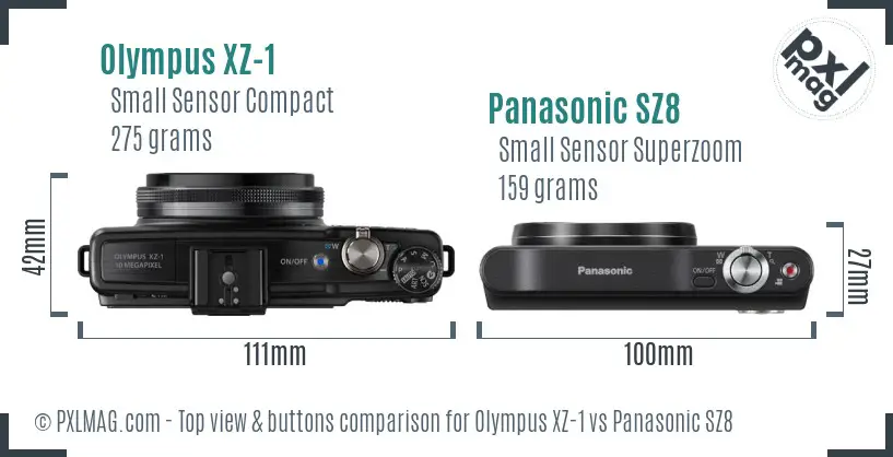 Olympus XZ-1 vs Panasonic SZ8 top view buttons comparison