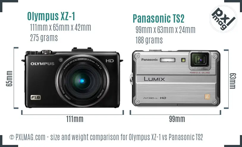 Olympus XZ-1 vs Panasonic TS2 size comparison