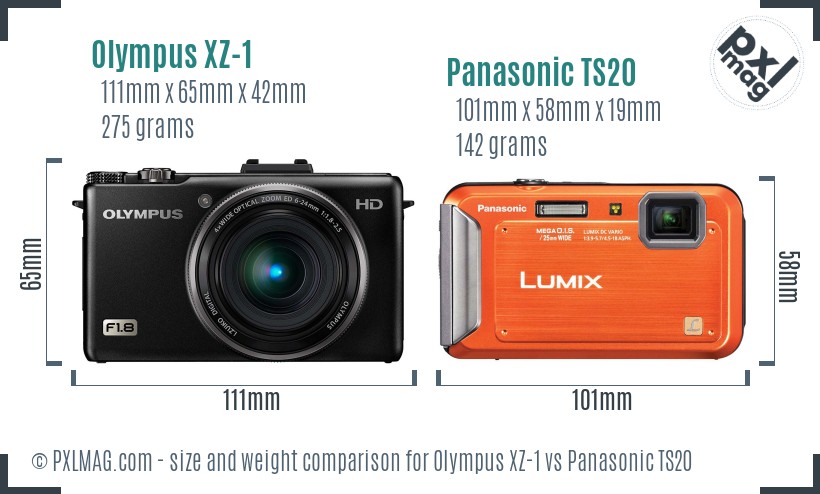 Olympus XZ-1 vs Panasonic TS20 size comparison