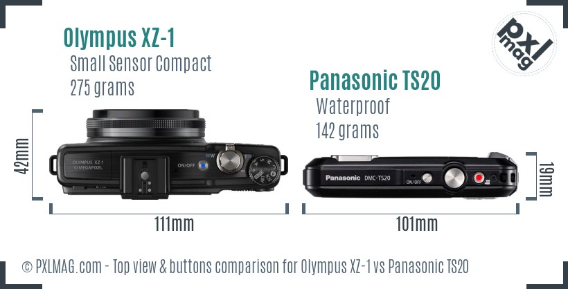 Olympus XZ-1 vs Panasonic TS20 top view buttons comparison