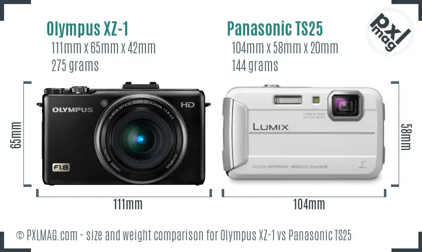 Olympus XZ-1 vs Panasonic TS25 size comparison