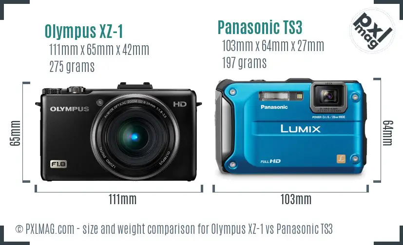 Olympus XZ-1 vs Panasonic TS3 size comparison
