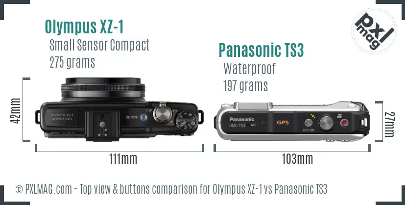 Olympus XZ-1 vs Panasonic TS3 top view buttons comparison
