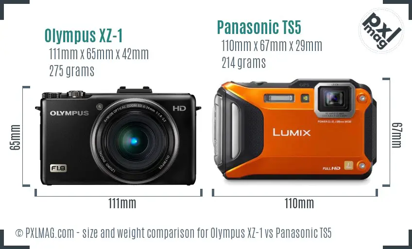 Olympus XZ-1 vs Panasonic TS5 size comparison