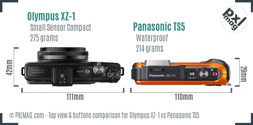 Olympus XZ-1 vs Panasonic TS5 top view buttons comparison