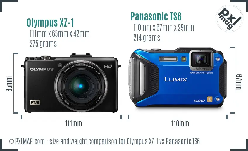 Olympus XZ-1 vs Panasonic TS6 size comparison