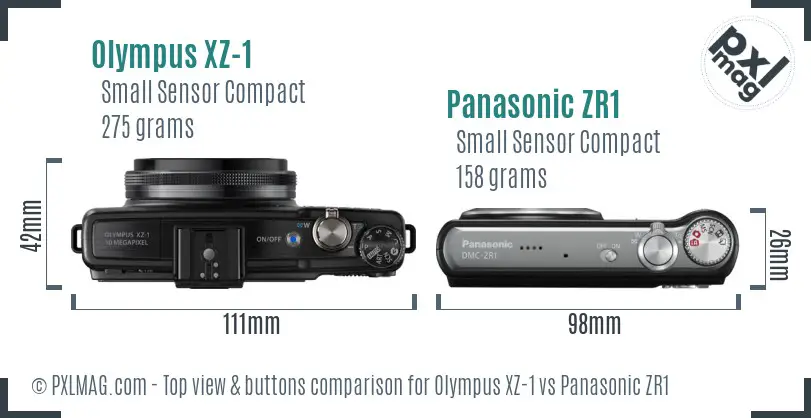 Olympus XZ-1 vs Panasonic ZR1 top view buttons comparison