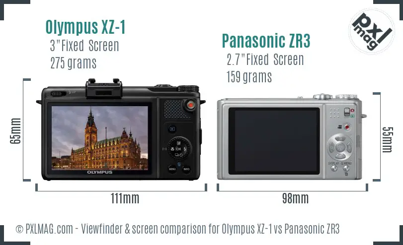 Olympus XZ-1 vs Panasonic ZR3 Screen and Viewfinder comparison
