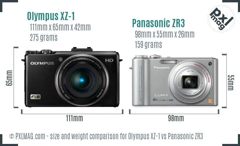 Olympus XZ-1 vs Panasonic ZR3 size comparison