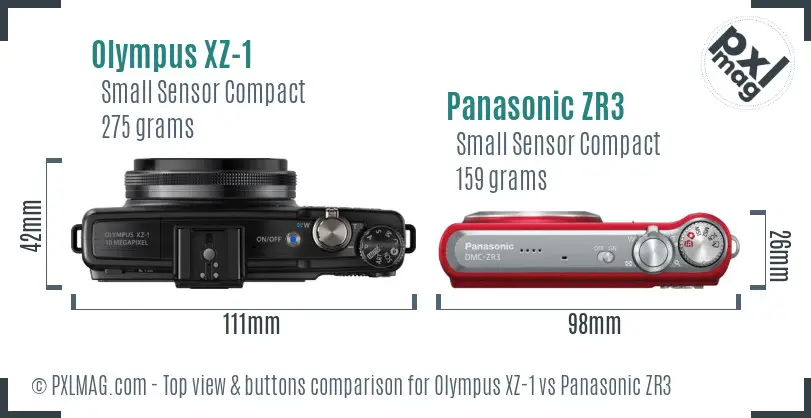 Olympus XZ-1 vs Panasonic ZR3 top view buttons comparison