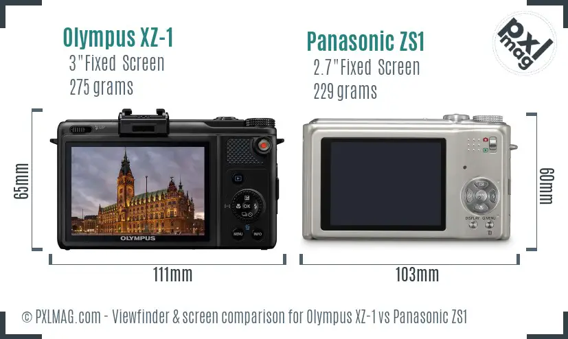 Olympus XZ-1 vs Panasonic ZS1 Screen and Viewfinder comparison