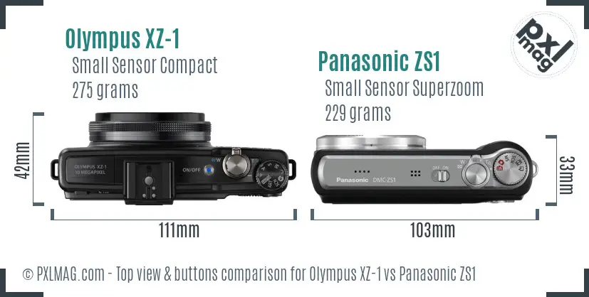 Olympus XZ-1 vs Panasonic ZS1 top view buttons comparison