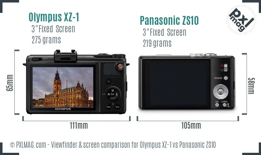 Olympus XZ-1 vs Panasonic ZS10 Screen and Viewfinder comparison