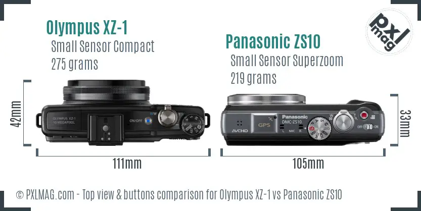 Olympus XZ-1 vs Panasonic ZS10 top view buttons comparison