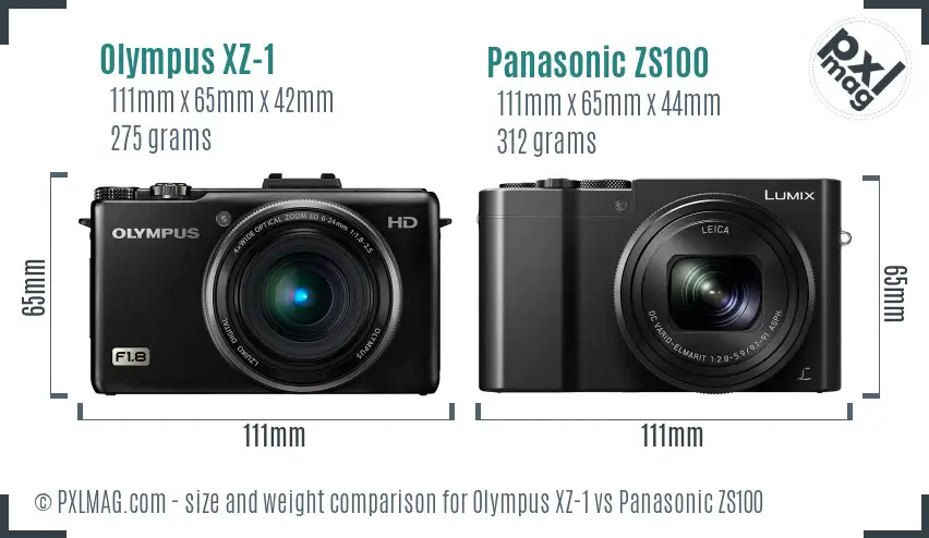 Olympus XZ-1 vs Panasonic ZS100 size comparison