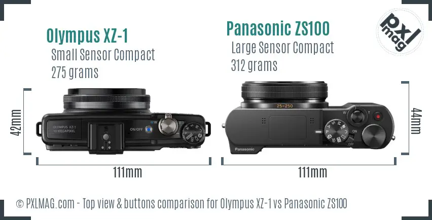 Olympus XZ-1 vs Panasonic ZS100 top view buttons comparison