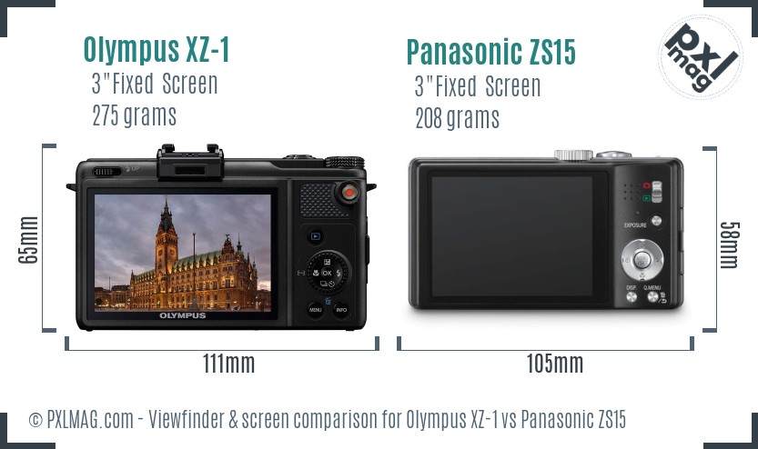 Olympus XZ-1 vs Panasonic ZS15 Screen and Viewfinder comparison