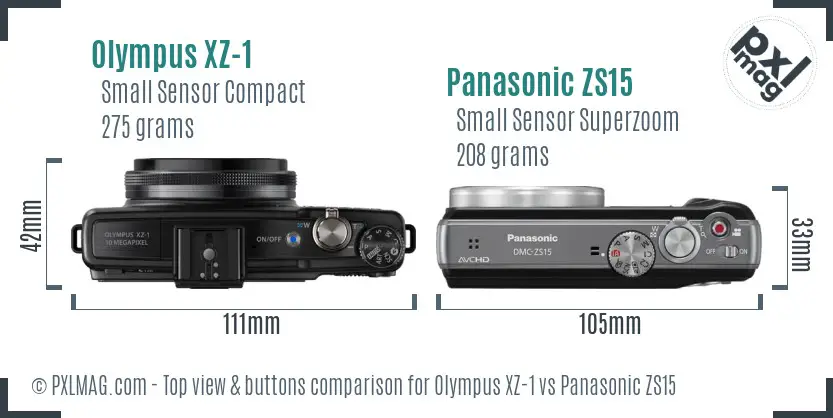 Olympus XZ-1 vs Panasonic ZS15 top view buttons comparison