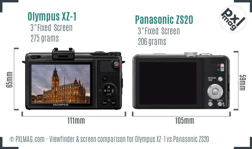 Olympus XZ-1 vs Panasonic ZS20 Screen and Viewfinder comparison