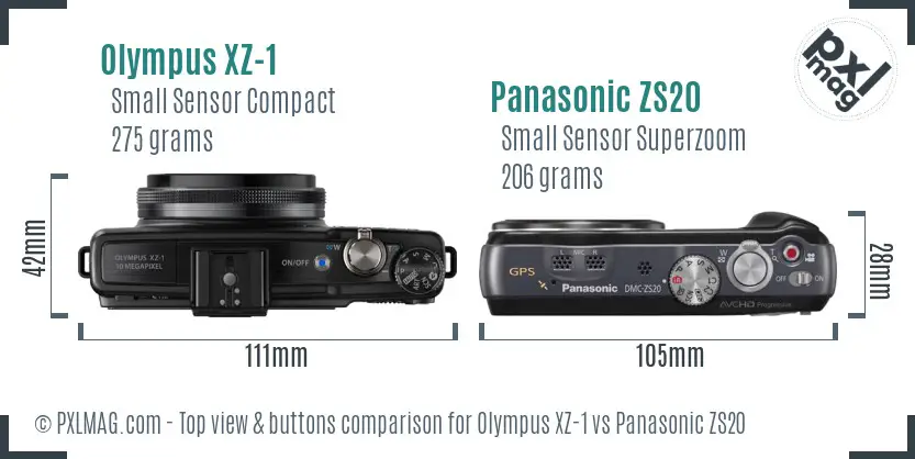 Olympus XZ-1 vs Panasonic ZS20 top view buttons comparison