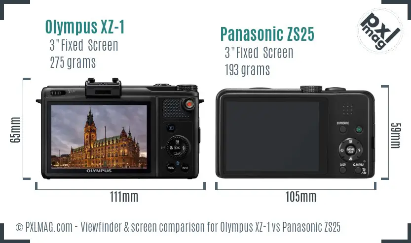 Olympus XZ-1 vs Panasonic ZS25 Screen and Viewfinder comparison