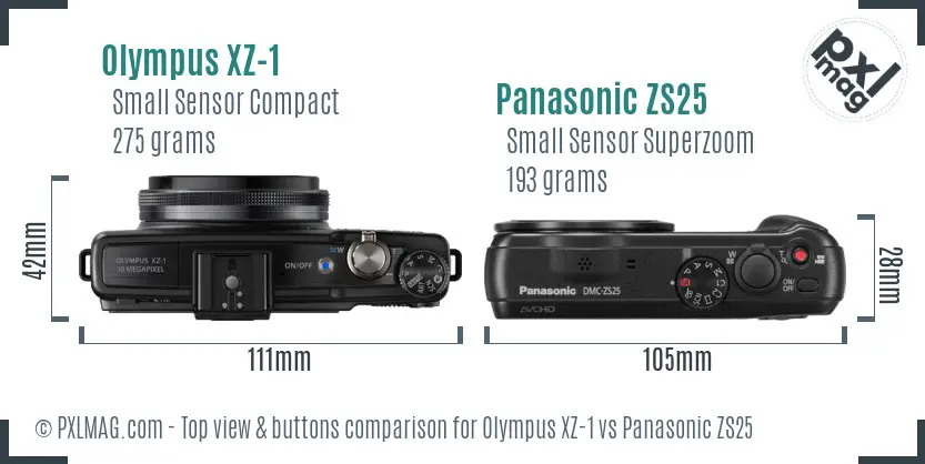 Olympus XZ-1 vs Panasonic ZS25 top view buttons comparison