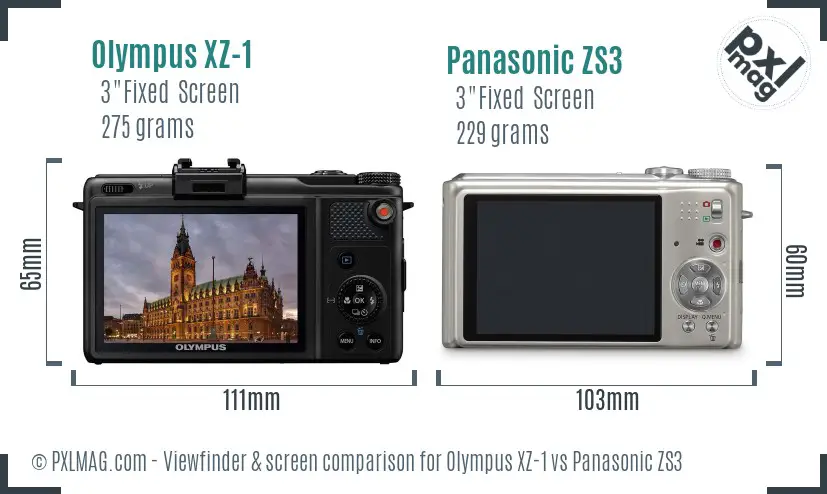 Olympus XZ-1 vs Panasonic ZS3 Screen and Viewfinder comparison