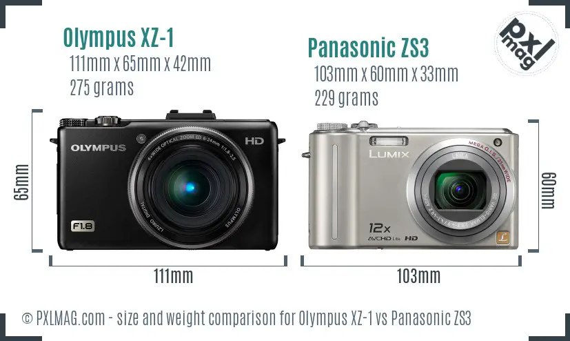 Olympus XZ-1 vs Panasonic ZS3 size comparison