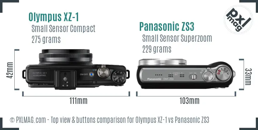 Olympus XZ-1 vs Panasonic ZS3 top view buttons comparison