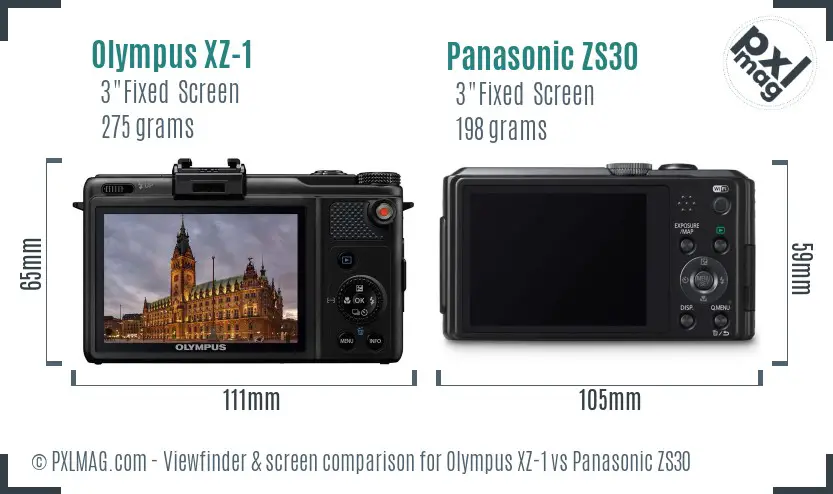 Olympus XZ-1 vs Panasonic ZS30 Screen and Viewfinder comparison