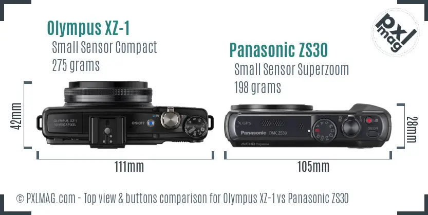 Olympus XZ-1 vs Panasonic ZS30 top view buttons comparison