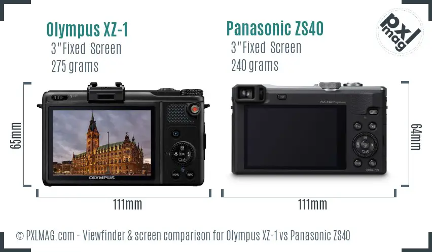 Olympus XZ-1 vs Panasonic ZS40 Screen and Viewfinder comparison