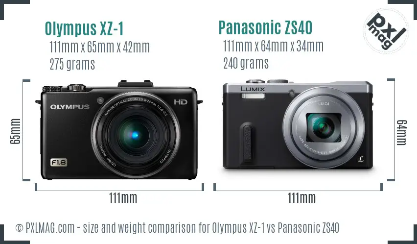 Olympus XZ-1 vs Panasonic ZS40 size comparison