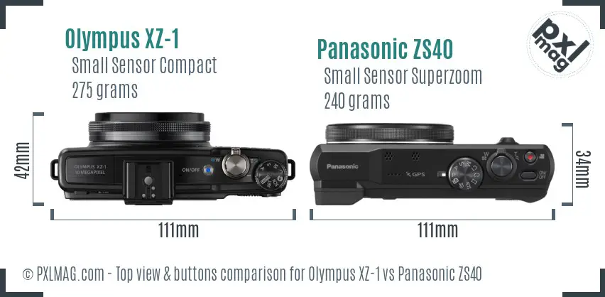 Olympus XZ-1 vs Panasonic ZS40 top view buttons comparison